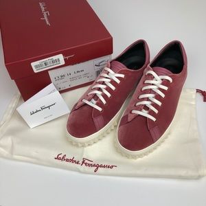 COPY - Salvatore Ferragamo red velvet sneakers brand new